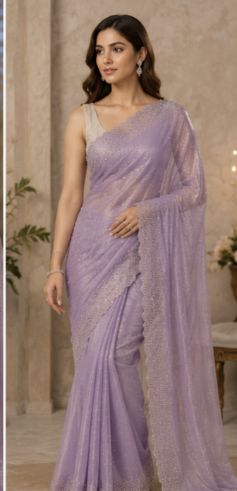 Bling Border Replica Sarees Lavender Colour