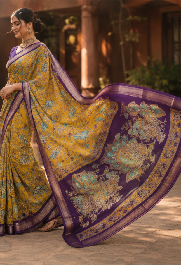 Kalamkari printed premium shiffon saree