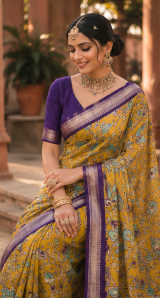 Kalamkari printed premium shiffon saree
