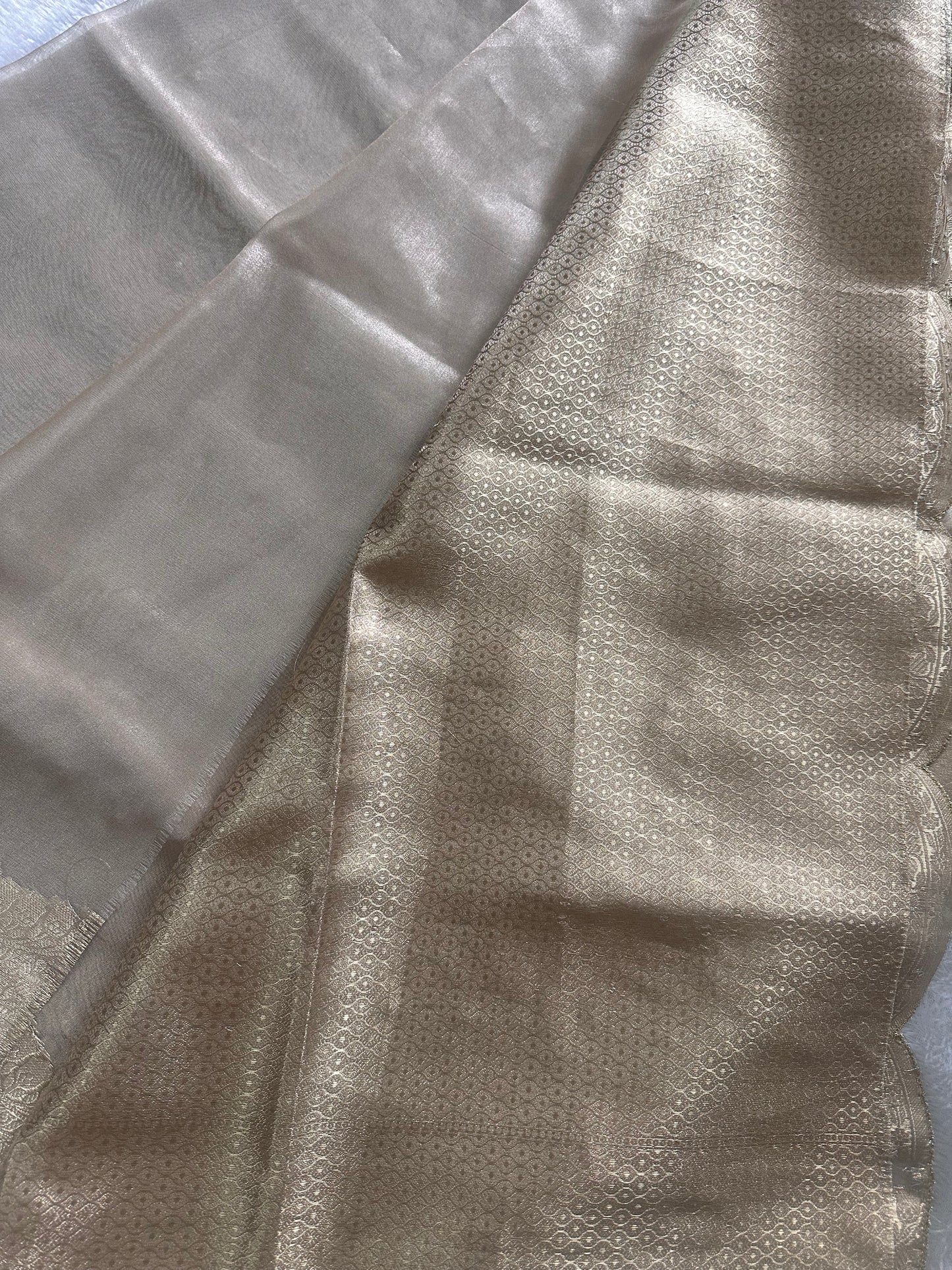 Tissue scalloped bead hand work saree