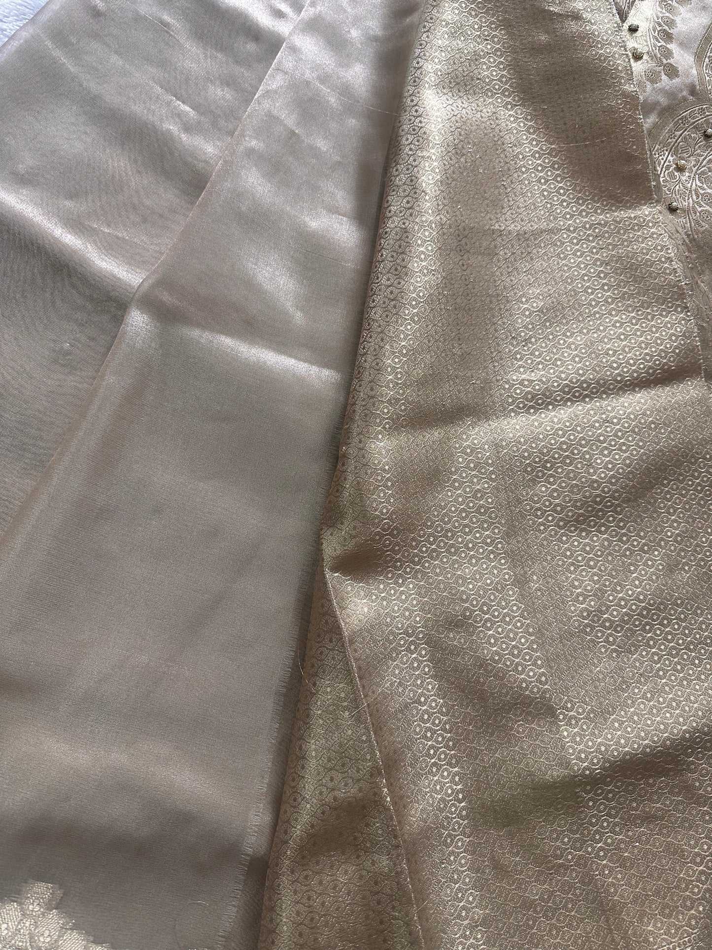 Tissue scalloped bead hand work saree