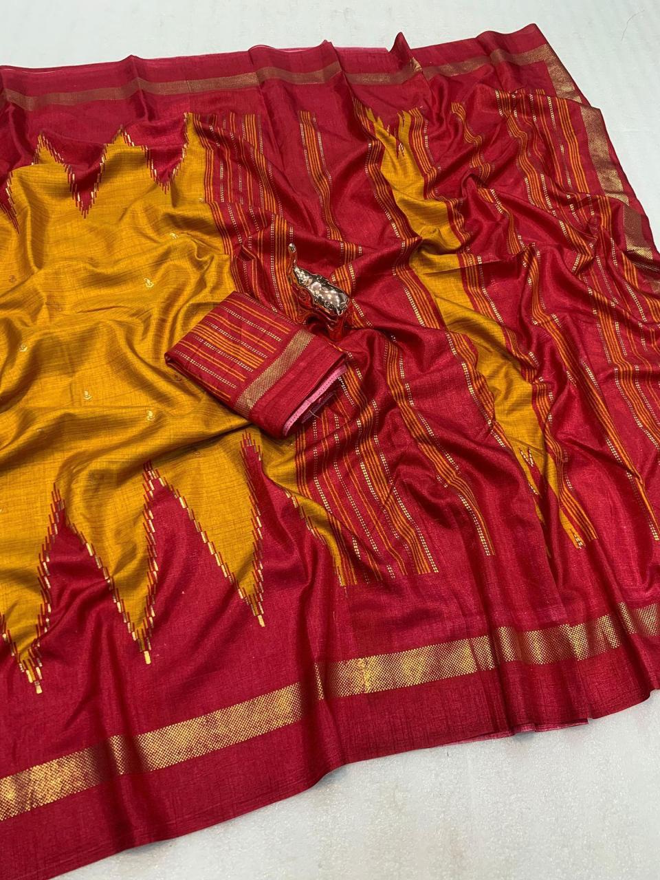 Dola Silk Sarees With Temple Border(Orange And Red)