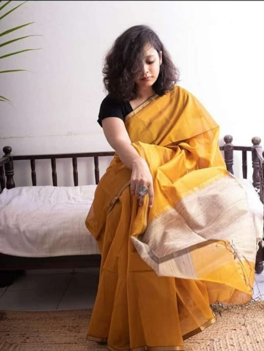 Golden Yellow Khadi Jhari Sarees