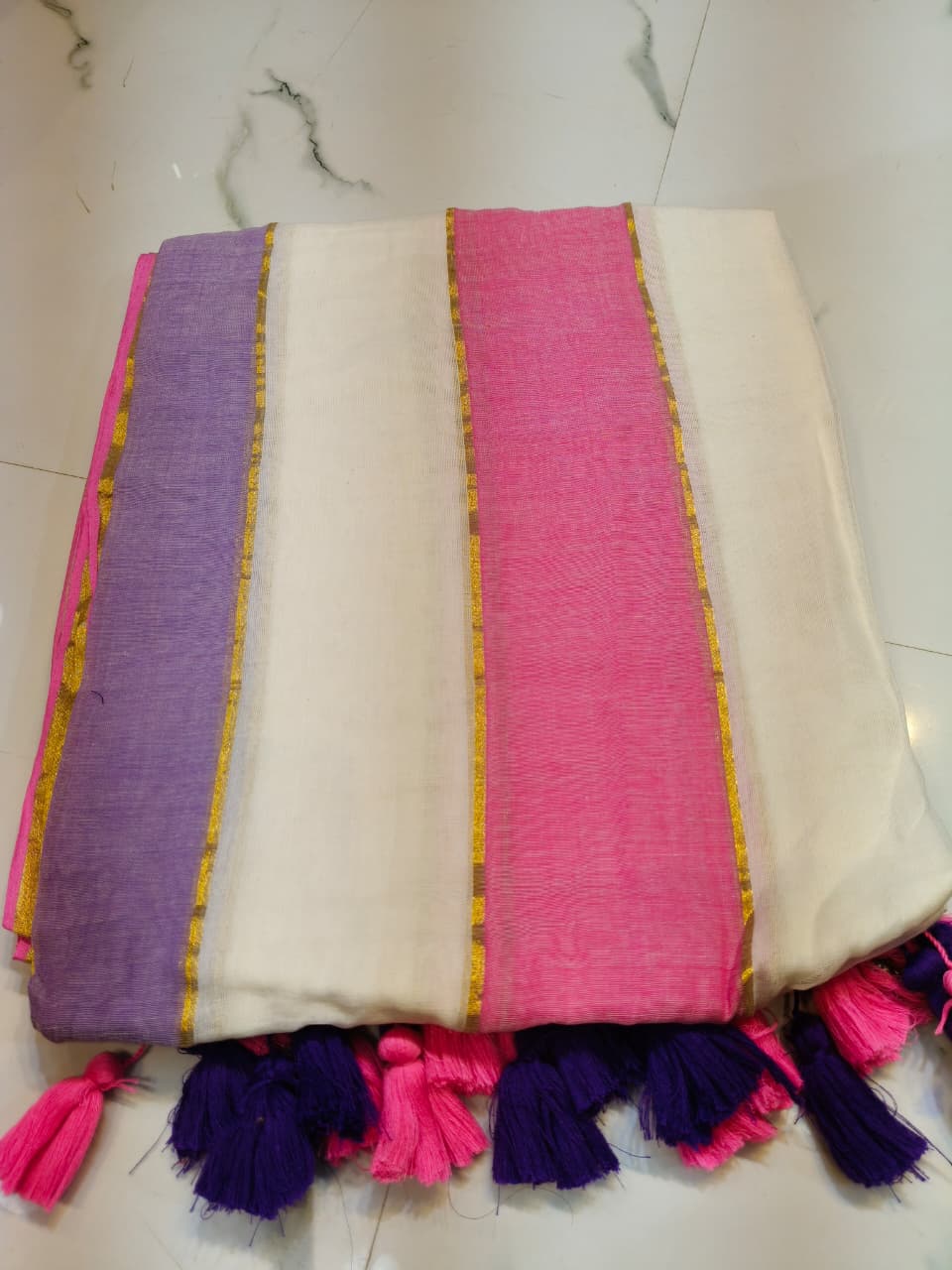 Striped mull cotton sarees