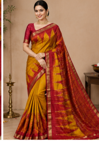 Dola Silk Sarees With Temple Border(Orange And Red)