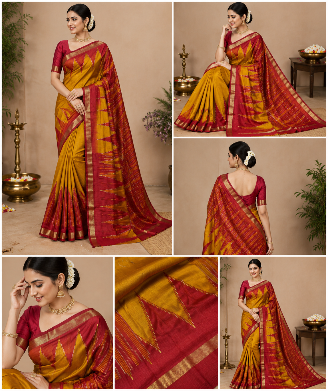 Dola Silk Sarees With Temple Border(Orange And Red)