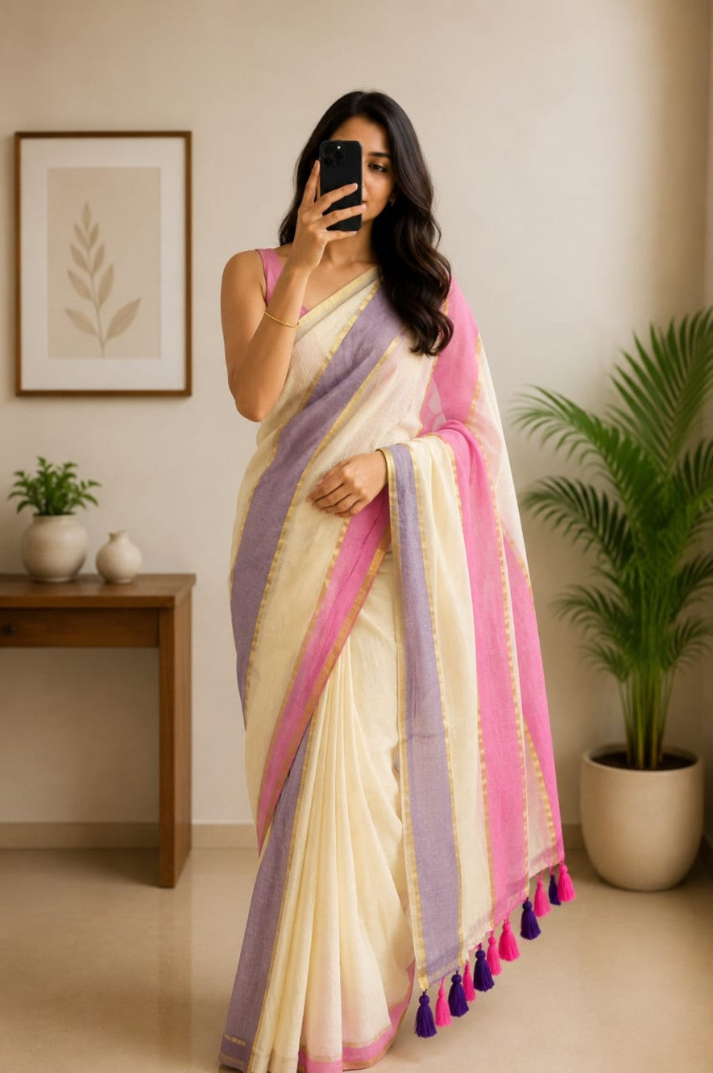 Striped mull cotton sarees