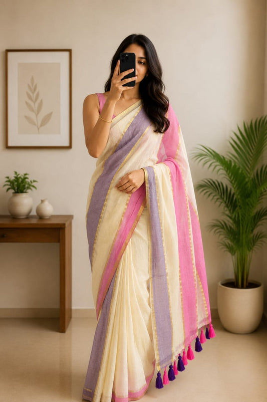 Striped mull cotton sarees