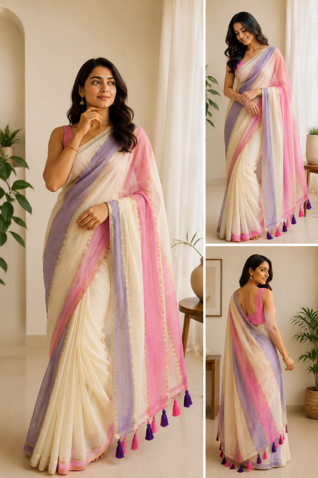 Striped mull cotton sarees