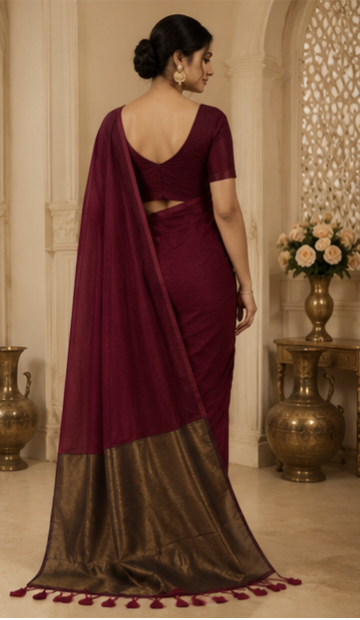 Maroon Cotton By Silk Pallu Sarees/Giccha