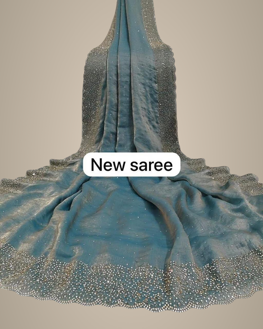 Bling Border Ice Blue Party Wear Stonework Saree Elevate Your Celebration Look