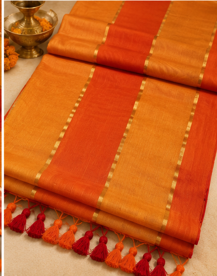 Zari Stripe mull Cotton Saree