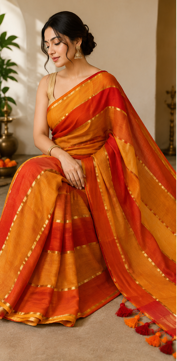 Zari Stripe mull Cotton Saree