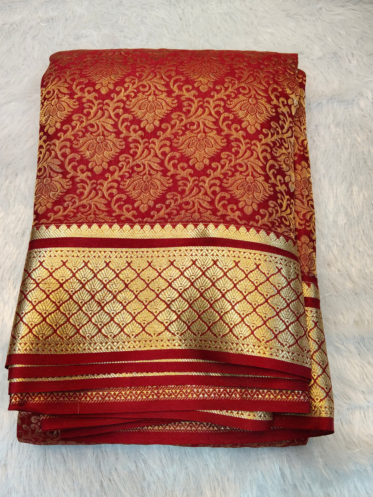 Brocade mysore carpe silk saree (marron with gold )