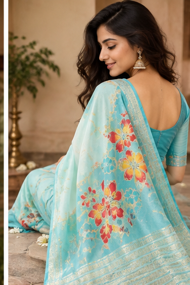 Marshmellow Rangkat saree (blue)