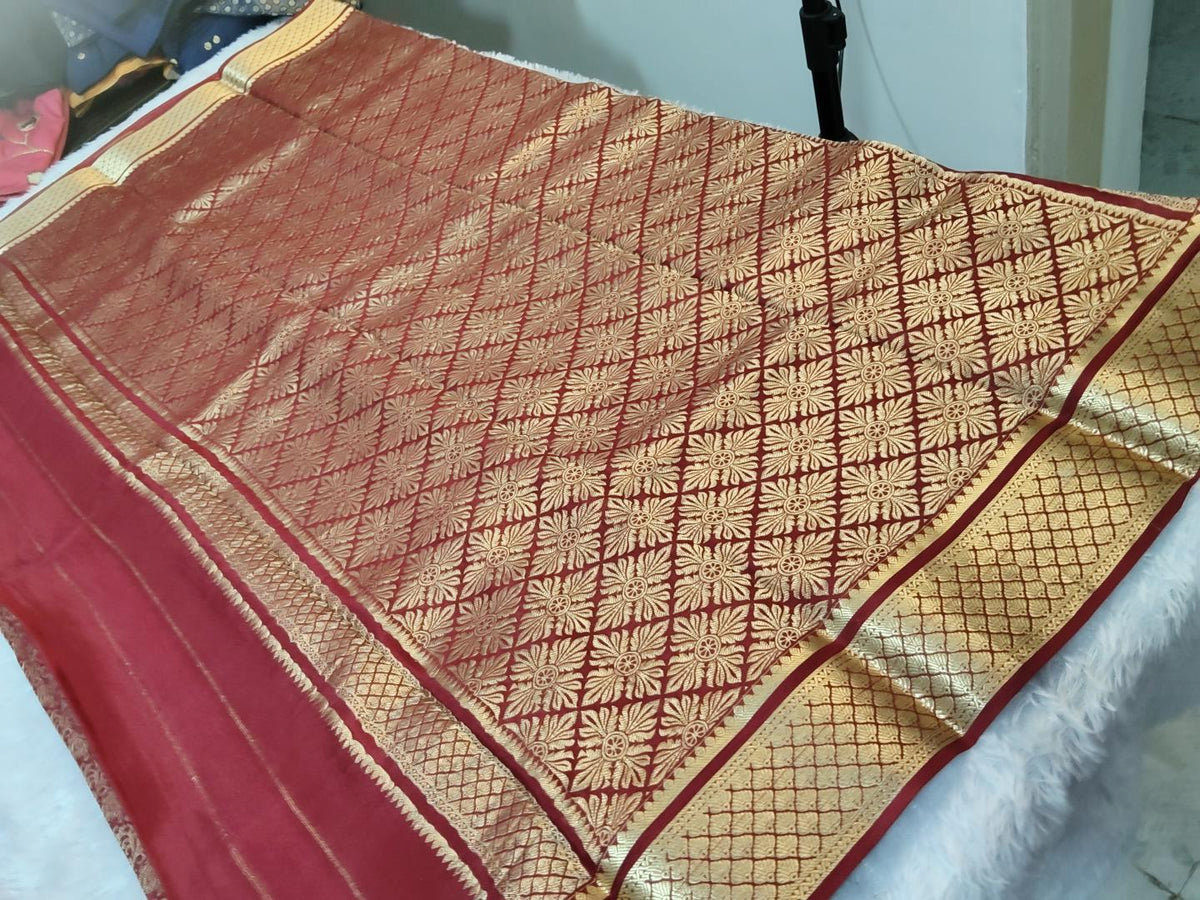 Brocade mysore carpe silk saree (marron with gold )