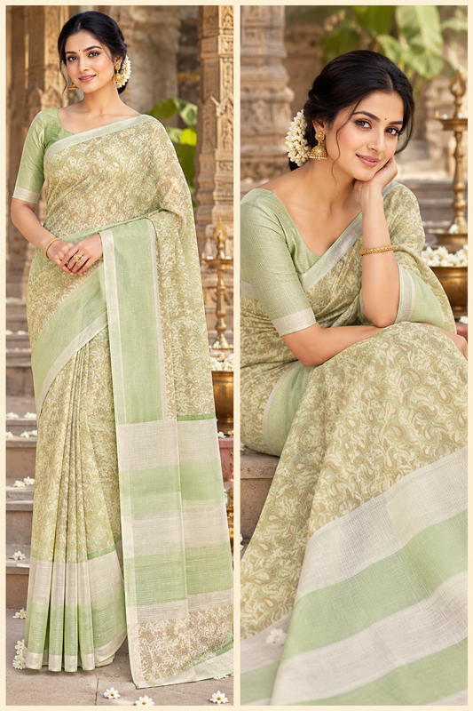 Banarsi pure Kota cotton ( light green and cream saree)