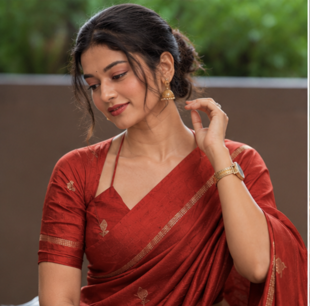 Tusser silk saree red