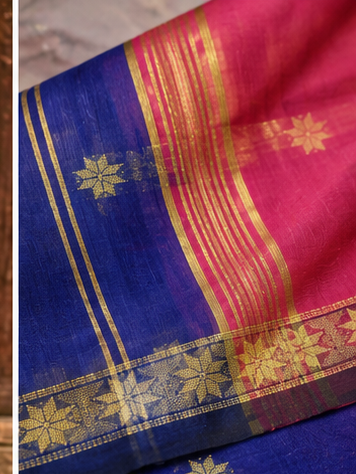 Premium cotton saree (blue and pink)