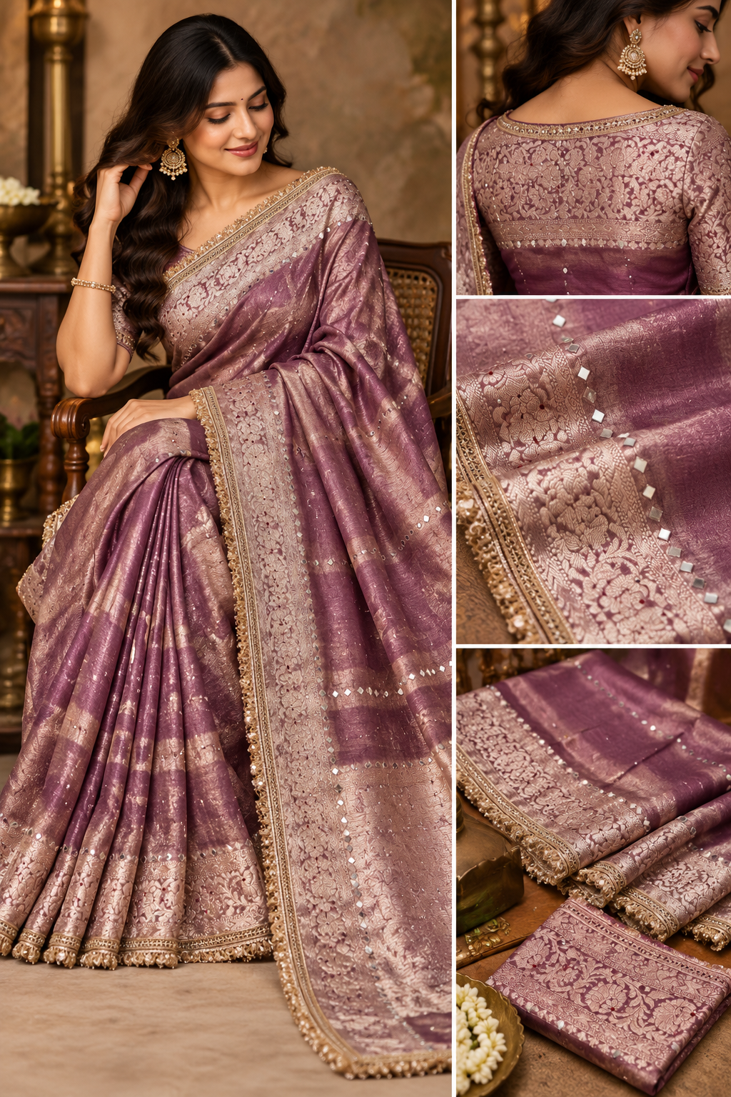 Tissue mirror work saree