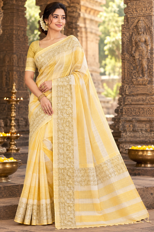 Banarsi pure Kota cotton (meleon yellow and  cream saree)