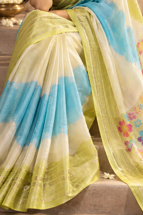 Marshmellow Rankat saree ( green)