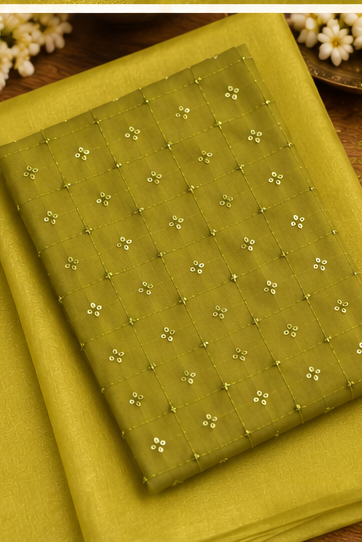 Gold Tissue cotton saree (green)