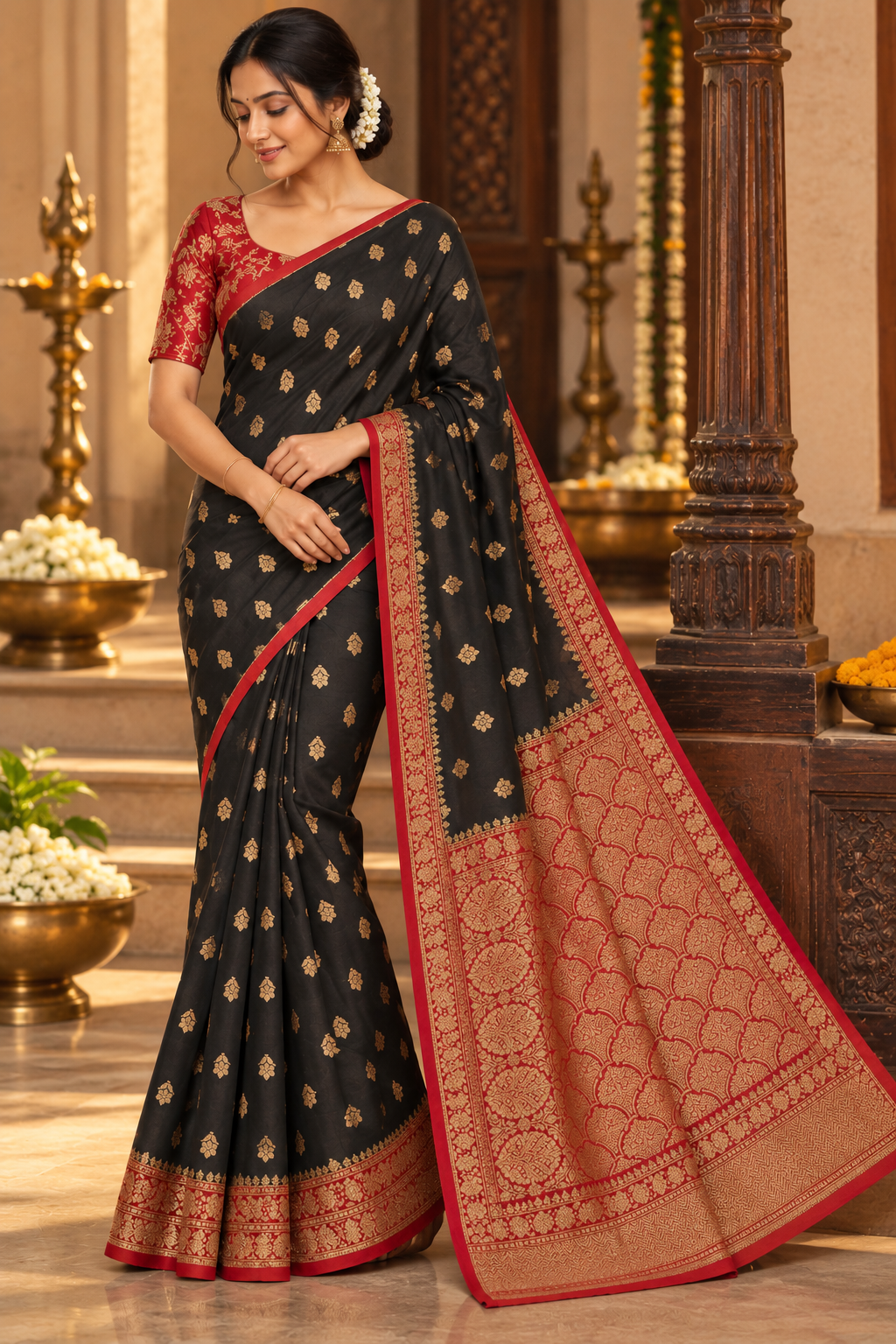 Banarasi brocade crepe  silk saree (black)