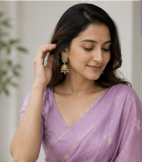 Tusser silk saree lotus pink
