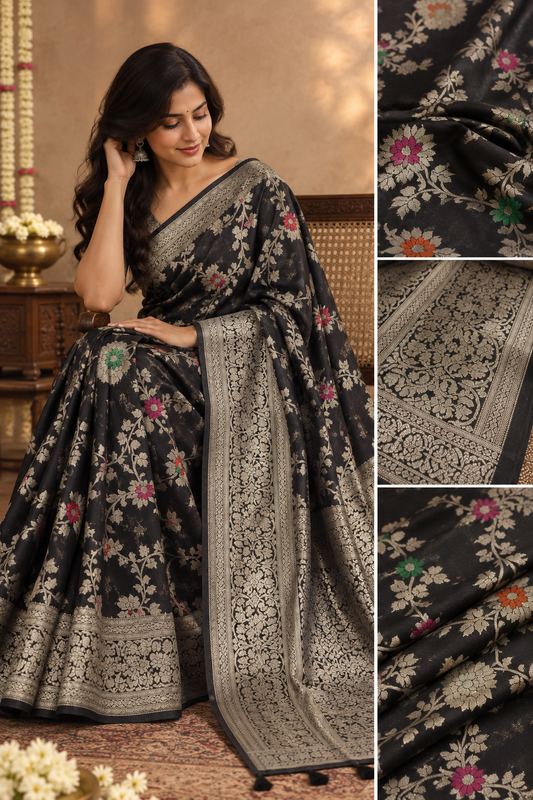 Banarsi jal silk mixe georget saree (Black)