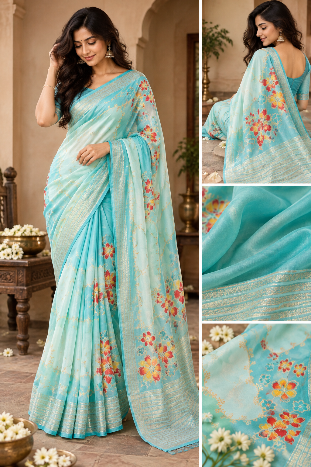 Marshmellow Rangkat saree (blue)