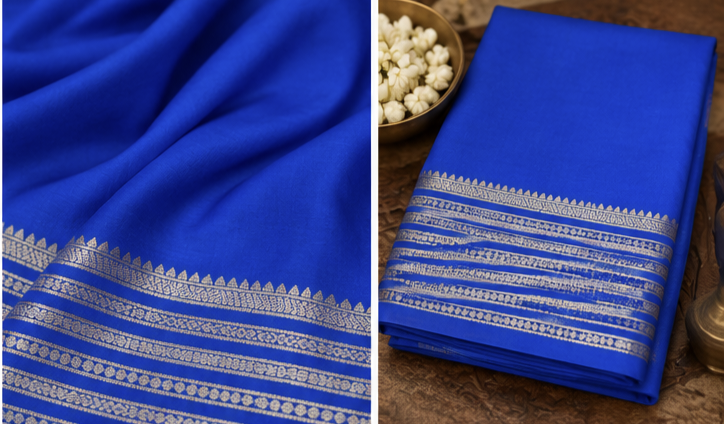 Semi crepe saree Royal 💙 blue