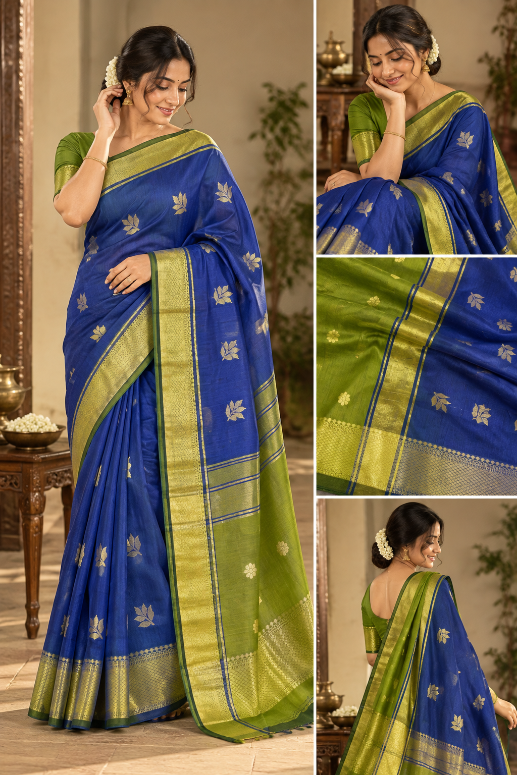 Premium cotton saree (blue and green)