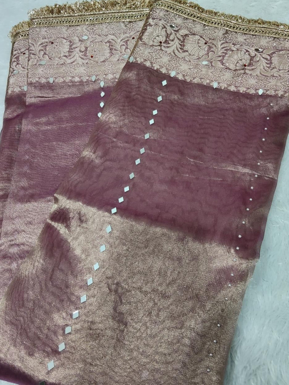 Tissue mirror work saree