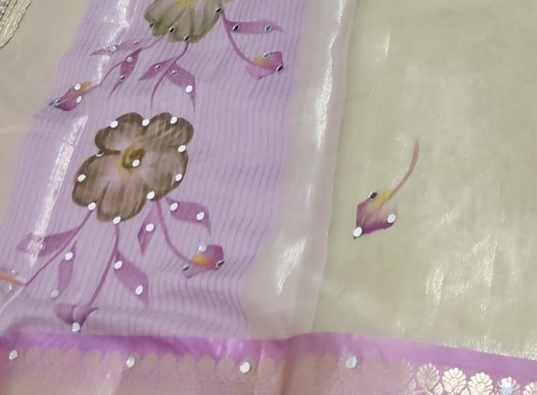 Tissue mirror work saree