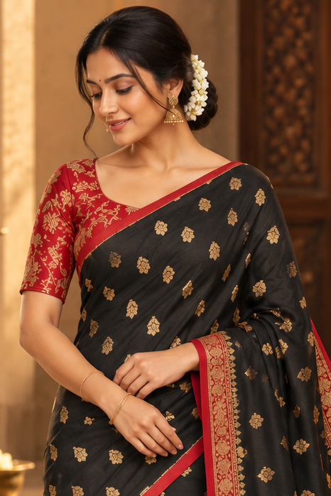 Banarasi brocade crepe  silk saree (black)