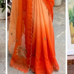 Soft georgette saree with seroski handwork 🧡 Orange