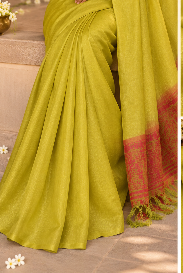Gold Tissue cotton saree (green)