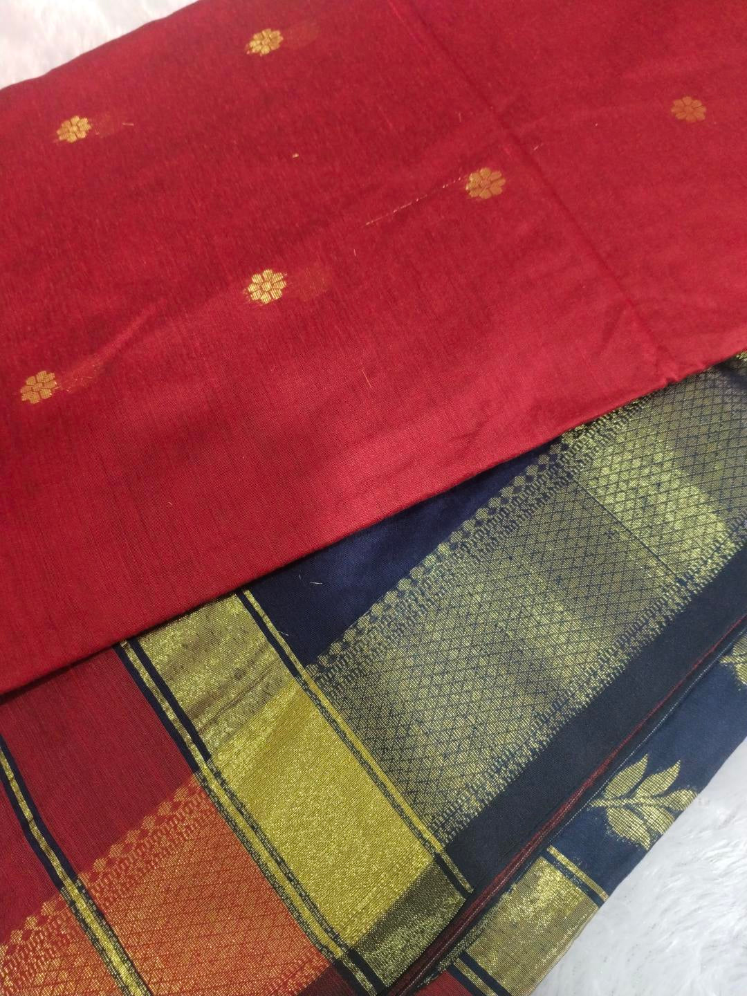 Premium cotton saree (Red and blue)