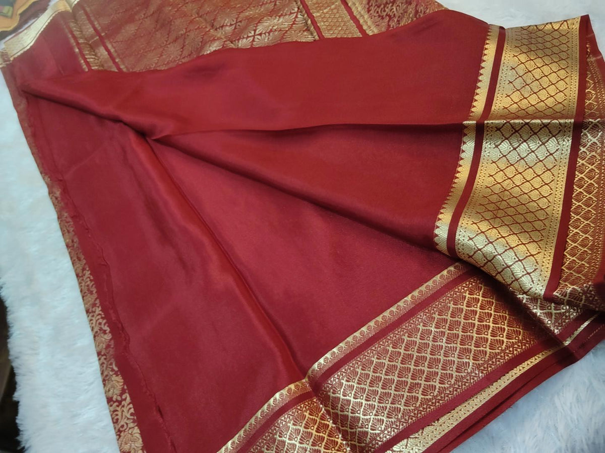 Brocade mysore carpe silk saree (marron with gold )