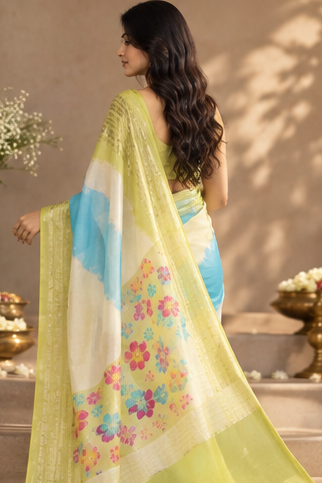 Marshmellow Rankat saree ( green)
