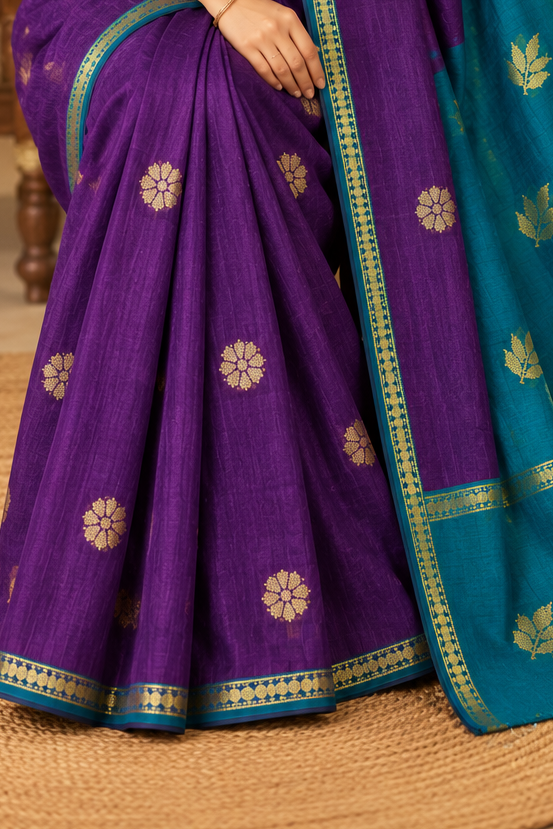 Premium cotton saree (purple and Rama green)