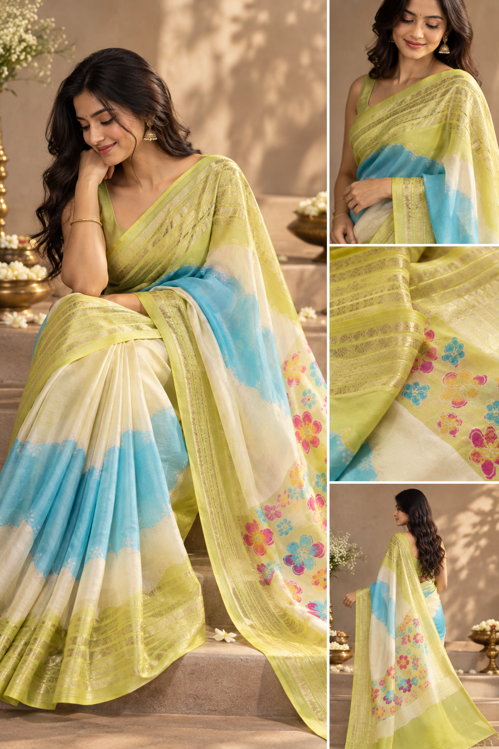 Marshmellow Rankat saree ( green)