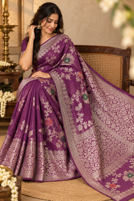 Banarsi jal silk mixe georget saree (purple)
