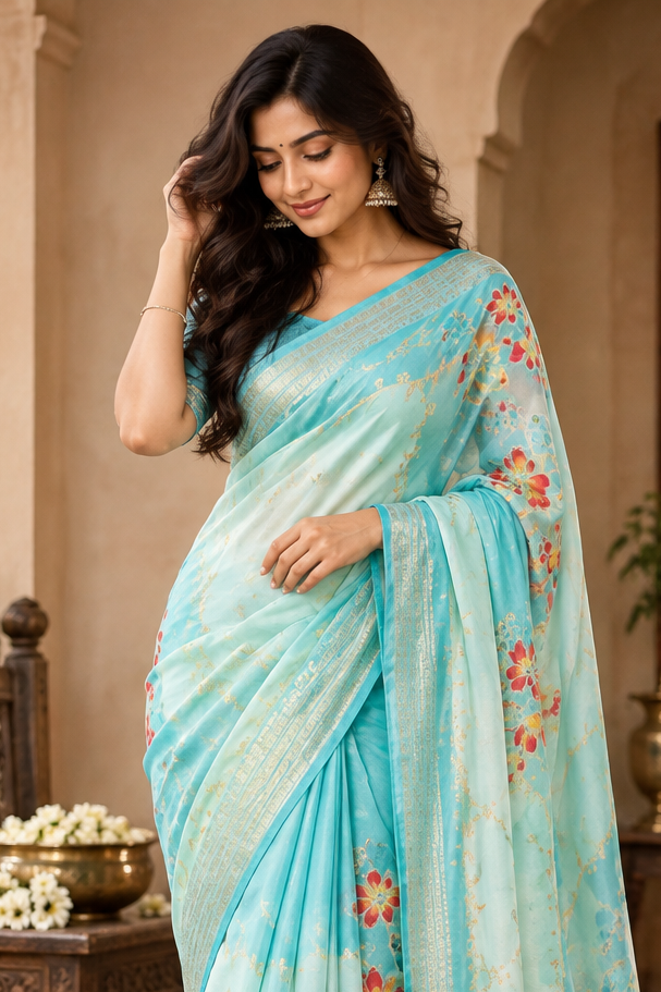 Marshmellow Rangkat saree (blue)
