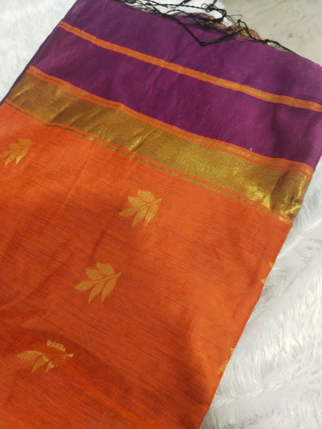 Premium cotton saree (purple and orange)