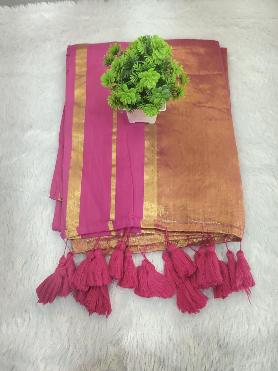 Tissue mull cotton saree (pink)