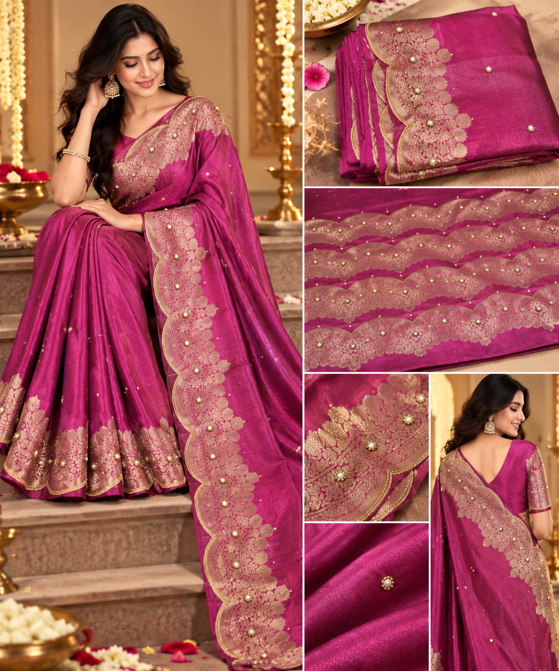Pink issue scalo hand embroidery saree