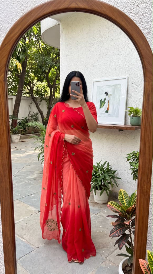 Soft georgette saree with seroski handwork ♥️ red