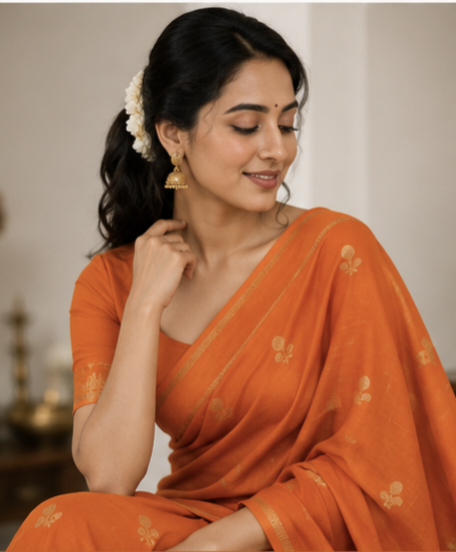 Tusser silk saree (orange)